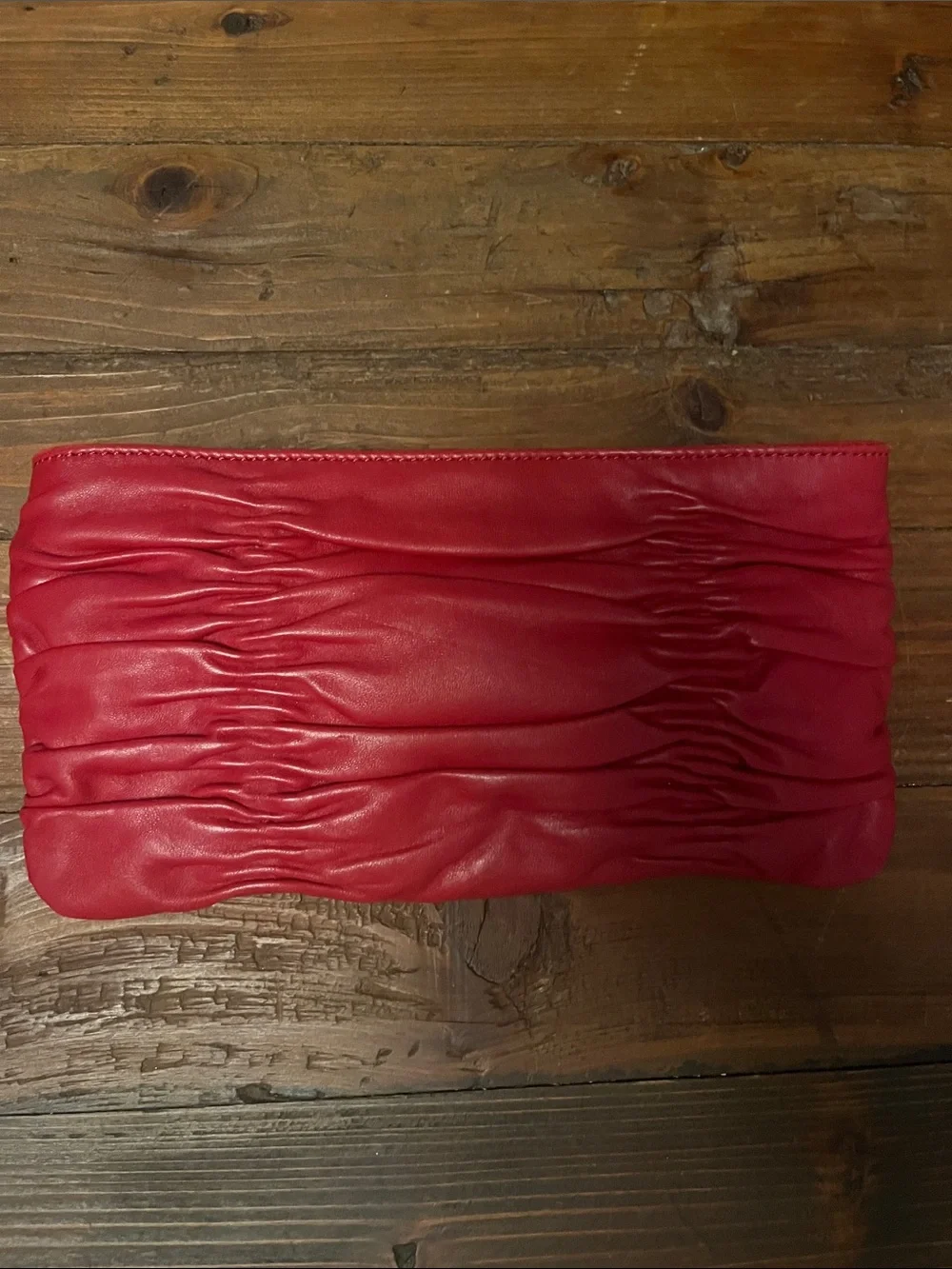 Michael Kors Red Ruched Leather Wristlet Clutch